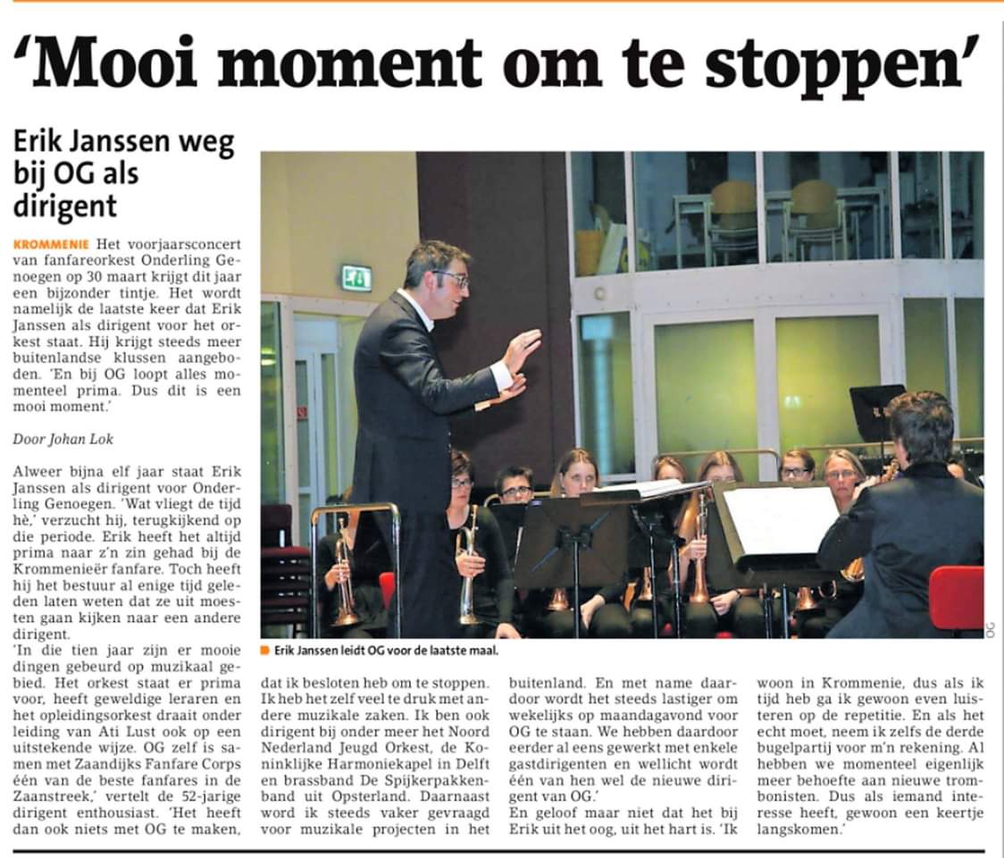 Artikel in de @dekrommenieer over het vertrek van onze dirigent <a href="/EJanssen4/">Erik Janssen</a> . 30 maart gaan we hem nog een mooi afscheidsconcert geven. Komt allen
