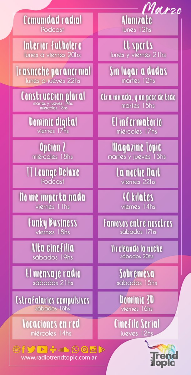 RadioTrendTopic's tweet photo. 🎙🤩 #GrillaDeMarzo 🤩🎙 #Podcast #RadioOnline #Multimedia #OnDemand #RadioaLaCarta #ConectateConTusPasiones #GrillaPasional
¡Escuchanos por #app #spreaker #googleplay #tunein! 📲🎧😏👉https://t.co/LCWS1gj4jX https://t.co/jzPZRKtcAa