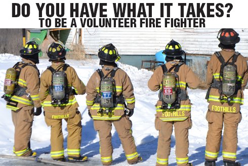 Foothills Fire Department is recruiting Volunteer Fire Fighters. Blackie, Cayley, Longview, Priddis and Spruce Meadow Fire Stations are  looking for dedicated individuals to be Volunteer Firefighters. 
Details at mdfoothills.com