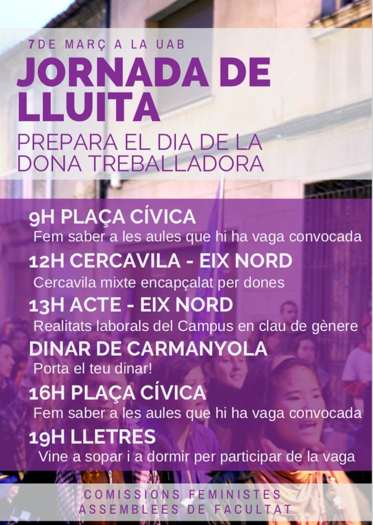 ⚠️ALERTA VAGA⚠️

➡️Demà escalfem motors per la vaga feminista, fem saber a tot el campus que no hi haura activitat ni lectiva ni laboral durant tot el 8 de març 👇

Treballadores i estudiants, unides i endevant!♀️✊