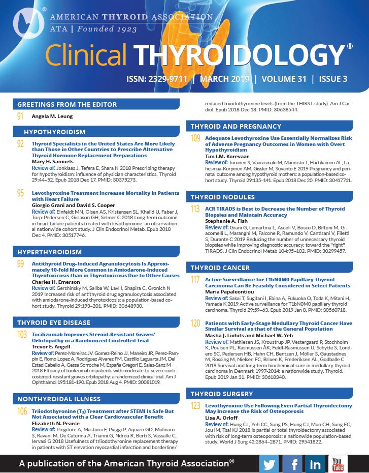 Clinical Thyroidology (@clinicalthyroid) on Twitter photo The March issue of <a href="/clinicalthyroid/">Clinical Thyroidology</a> is online! Topics include #TED, #dessiccatedthyroidextract, active surveillance of #thyroidcancer, and the ACR-TIRAD #thyroidnodule scoring system. #AmericanThyroidAssociation #ClinicalThyroidology Check it out here - ow.ly/5ffB30nWONf The March issue of <a href="/clinicalthyroid/">Clinical Thyroidology</a> is online! Topics include #TED, #dessiccatedthyroidextract, active surveillance of #thyroidcancer, and the ACR-TIRAD #thyroidnodule scoring system. #AmericanThyroidAssociation #ClinicalThyroidology Check it out here - ow.ly/5ffB30nWONf