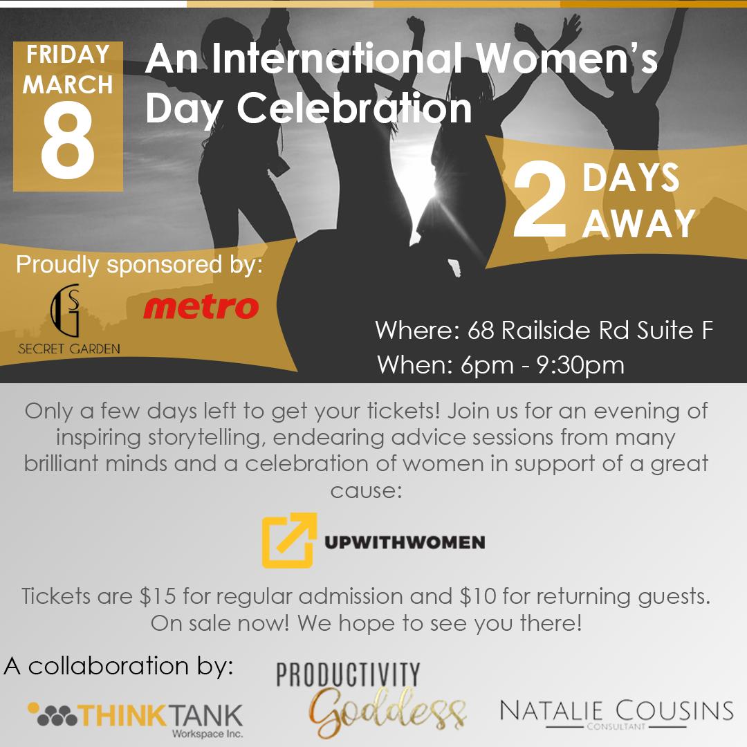 Join us on International Women's Day, Friday March 8, 2019 from 6-9:30pm, for an evening of inspiring storytelling, endearing advice sessions from many brilliant minds and a celebration of women in support of a great cause! #toronto #IWD2019 #iwdtoronto

eventbrite.com/e/thinktank-pr…