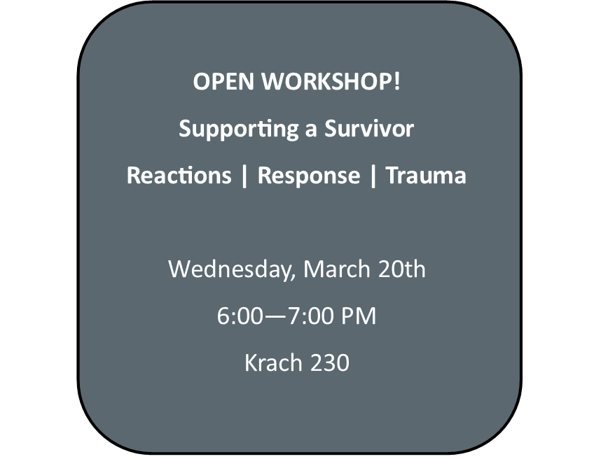We're just 2 weeks away from our Supporting a Survivor workshop! Mark it on your calendars now to ensure you remember after Spring Break!