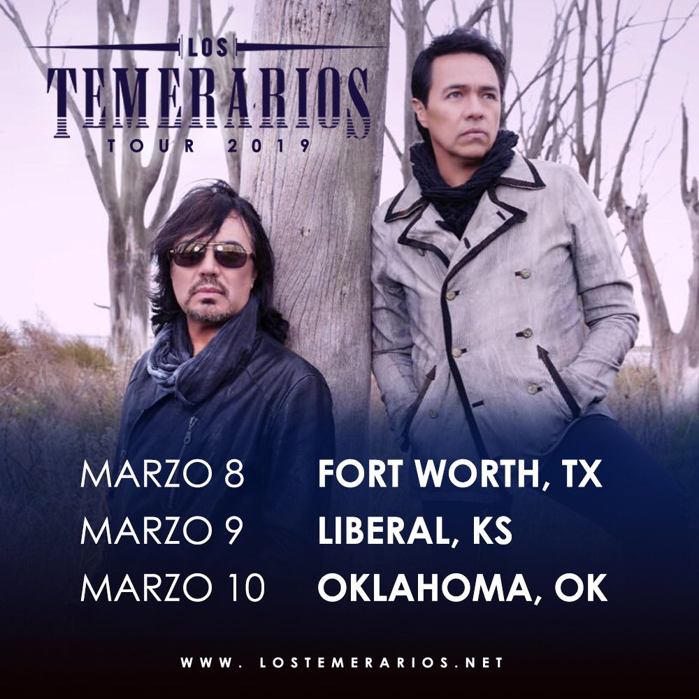 los_temerarios's tweet photo. Amigos este fin de semana continuamos con #LosTemerariosTour 2019! Nos vemos en #FortWoth, #Liberal y #Oklahoma! #Virtus https://t.co/rHyvci6STr