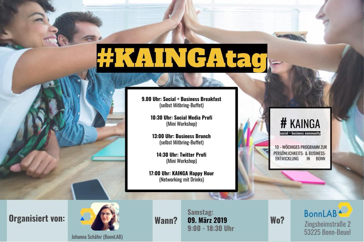 BonnLAB's tweet photo. Am Samstag findet bei uns im #BonnLAB der #KAINGAtag statt - ein Tag an dem wir uns zu sozialen und unternehmerischen Themen austauschen und erklärt bekommen wie das kommende 10-wöchige Programm der @KAINGAcommunity aussehen wird. (Weiteres siehe Bild anbei) https://t.co/NbgH30T2R8