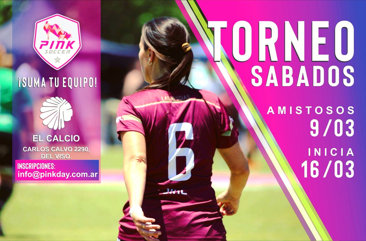 pinksoccerday's tweet photo. ¡TORNEO DE LOS SÁBADOS! ➡️ Vos elegís el horario! Este sábado arrancamos con los partidos amistosos para conocernos.

Inscripciones abiertas para empezar el TORNEO #pinksoccer que inicia el 16/03 y se juega en @elcalciofutbol Del Viso.

📩 info@pinkday.com.ar 

¡Las esperamos 😊! https://t.co/6KOcfxOjoy