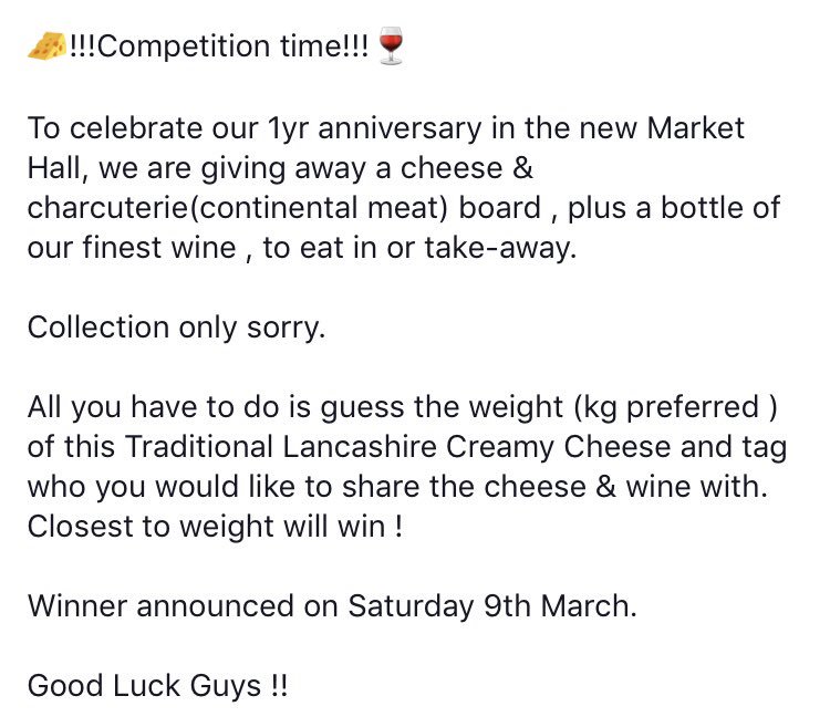 pickles_preston's tweet photo. Guess the weight of this Traditional Lancashire Cheese from @DewlayCheese to be entered in winning a cheese board and bottle of wine of your choice ! Details below. #PrestonMarkets #dewlay #cheeseandwine #cheeselover #supportsmallbusiness #familyrun #foodie #CompetitionTime https://t.co/eWc7u8Q8ZP