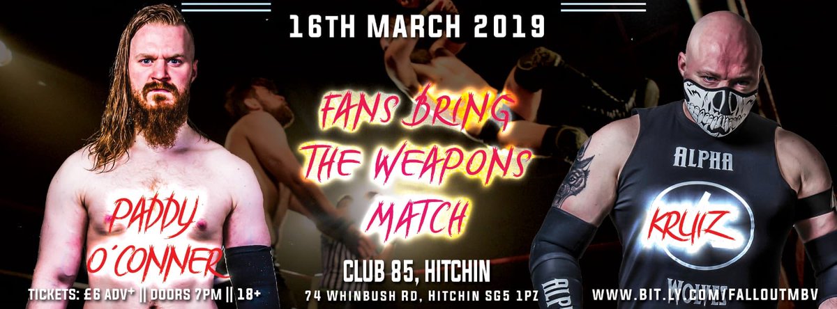 FalloutProWres's tweet photo. FANS BRING THE WEAPONS MATCH!!! 🍻a fallout first!! We will be holding a 'Weapons Amnesty' at the front door as soon as doors open. 
warning :We would love you all to think outside the box on this one as obviously real weapons will not be used!
Tickets:
https://t.co/EdqohpkOEO https://t.co/tzhtwQXtXm