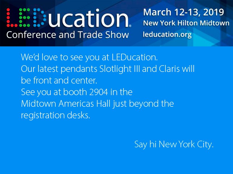 Zumtobel_us's tweet photo. Just 6 days away from @LEDucationNYC ! #SLOTLIGHT and #CLARIS will be on full display at Booth 2904. Be sure to stop by and say hello! #2019LEDucation https://t.co/J1WQM00nhY
