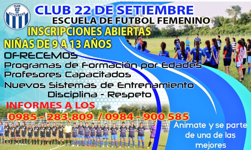 22Femenino's tweet photo. A todas las que quieran formar parte de nuestra escuela de Fútbol Femenino.
Inscripciónes Abiertas! 
Te Esperamos !! https://t.co/V4RublZcwT