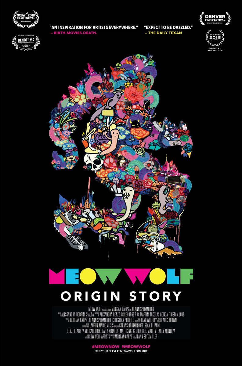 TexasTheatre's tweet photo. The #OCFF2018 hit doc MEOW WOLF : ORIGIN STORY comes back to #oakcliff for 3 shows Starting This Friday! Co-Presented by @nashersculpture #meowwolf #thehouseofeternalreturn #artdocumentary @filmoakcliff https://t.co/rHZ29GBf2A