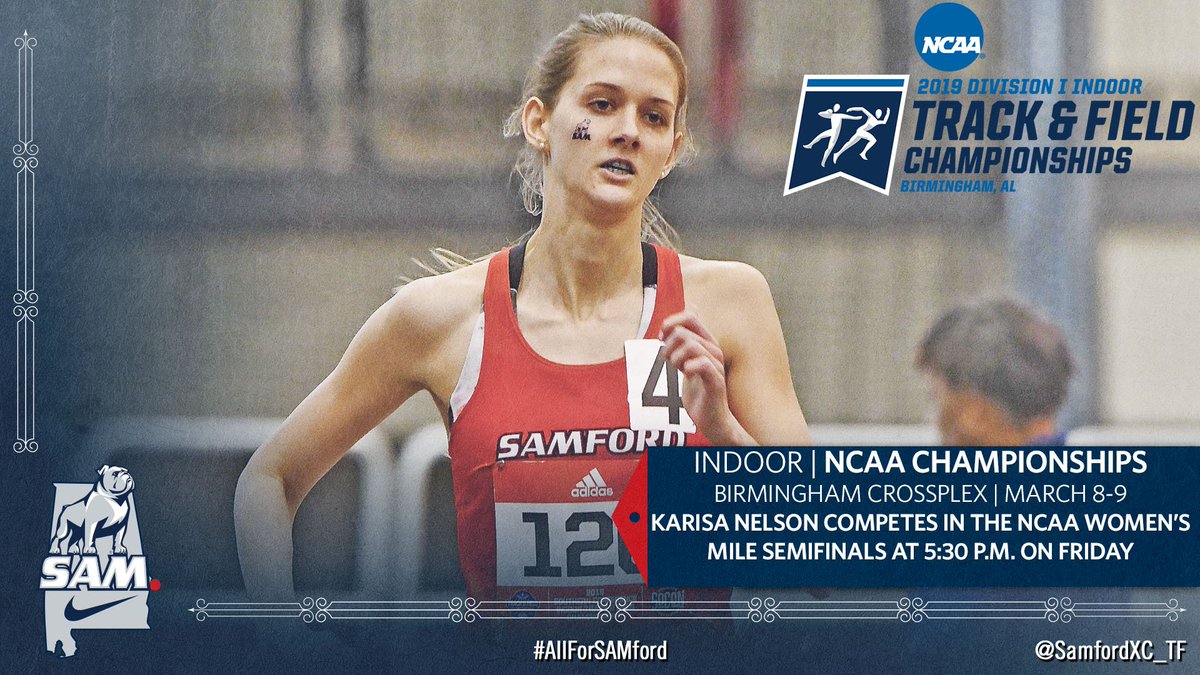 SamfordXC_TF's tweet photo. Just ✌️ more days before she goes for 🏆 number ✌️!

It's the @NCAATrackField Indoor Championships right in our backyard!

Karisa will go for her (and @samford_sports) second national championship in the mile this weekend at the Crossplex.

#AllForSAMford🐶🐾 https://t.co/sJWI1uC2ty