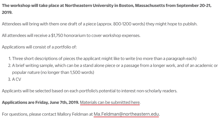 affectivescilab's tweet photo. RT widely! Applications open 'til June 7: "Beyond the Ivory Tower: A Workshop for Scholars on Writing for the Public" on Sept 20/21 @Northeastern, led by James Ryerson (senior editor @nytopinion) with @daviddesteno and @LFeldmanBarrett. 

Learn more/apply: https://t.co/880AGIz4lT https://t.co/a6zI6urzQ7