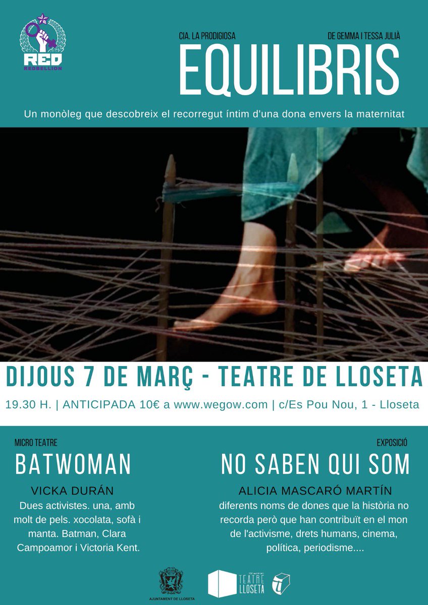 RedbellionP's tweet photo. Estamos nerviosas, de ganas de mañana. Buenas noches :)
#redbellion #redfem #femred #Equilibris #teatre #NoSabenQuiSom #art #expo #Batwoman #somdones @TeatreLloseta #Mallorca 💜 https://t.co/jgQk7nlTVx