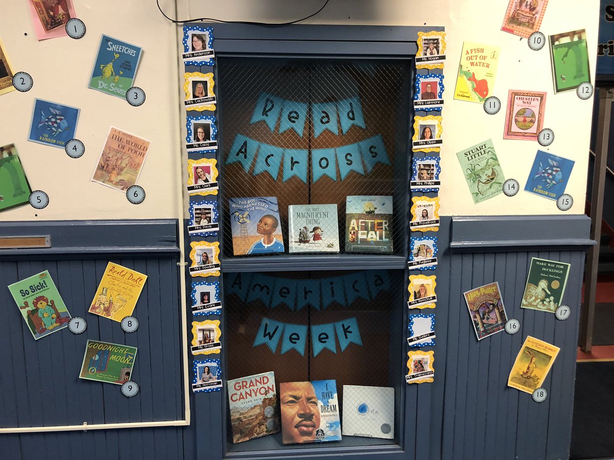 Name That Teacher!! Such a fun activity to see if our students can guess our favorite book from our childhood 🤓 Do you think you know?! #collsedu 📚#ReadAcrossAmerica