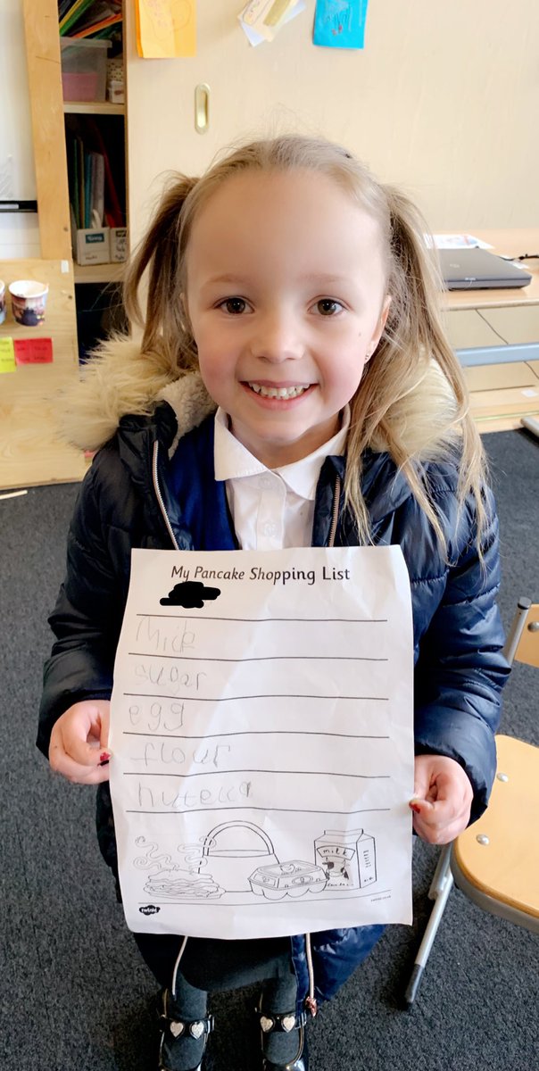 MissMachray's tweet photo. Pancake Day in Primary 1 consisted of writing a ‘Pancake Shopping List’ to take over to the shop to buy the ingredients for our pancakes. We had great fun getting to make our own pancakes 🥞 #PancakeDay️ #handlingmoney #independentlearners https://t.co/KFdIgkjHT8
