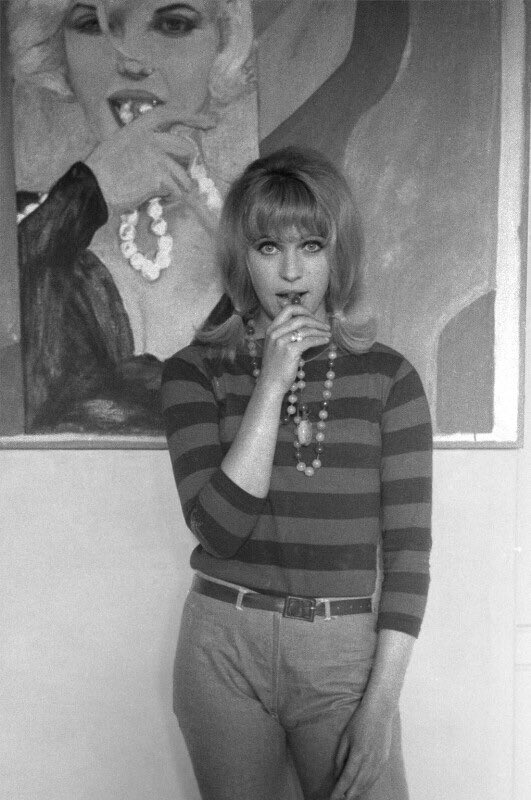 Pauline Boty with her portrait of Marilyn, 1962