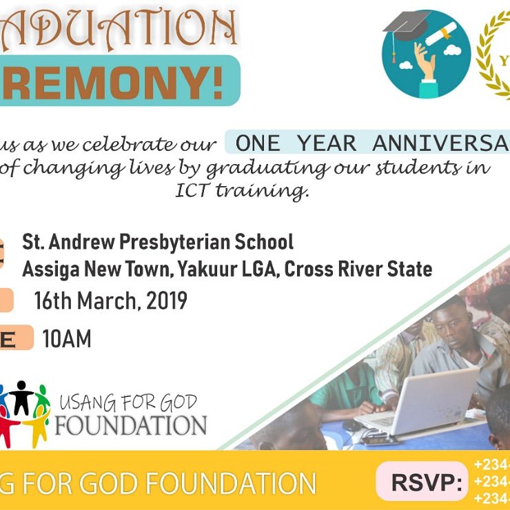 Usang4G's tweet photo. We are ready to celebrate our 1 year of existence as a charity organization with graduation of another set (about 95) of ICT professionals in Assiga, Yakuur LGA in Cross River State, Nigeria . Join us! https://t.co/Z6iM5ZqMxX
