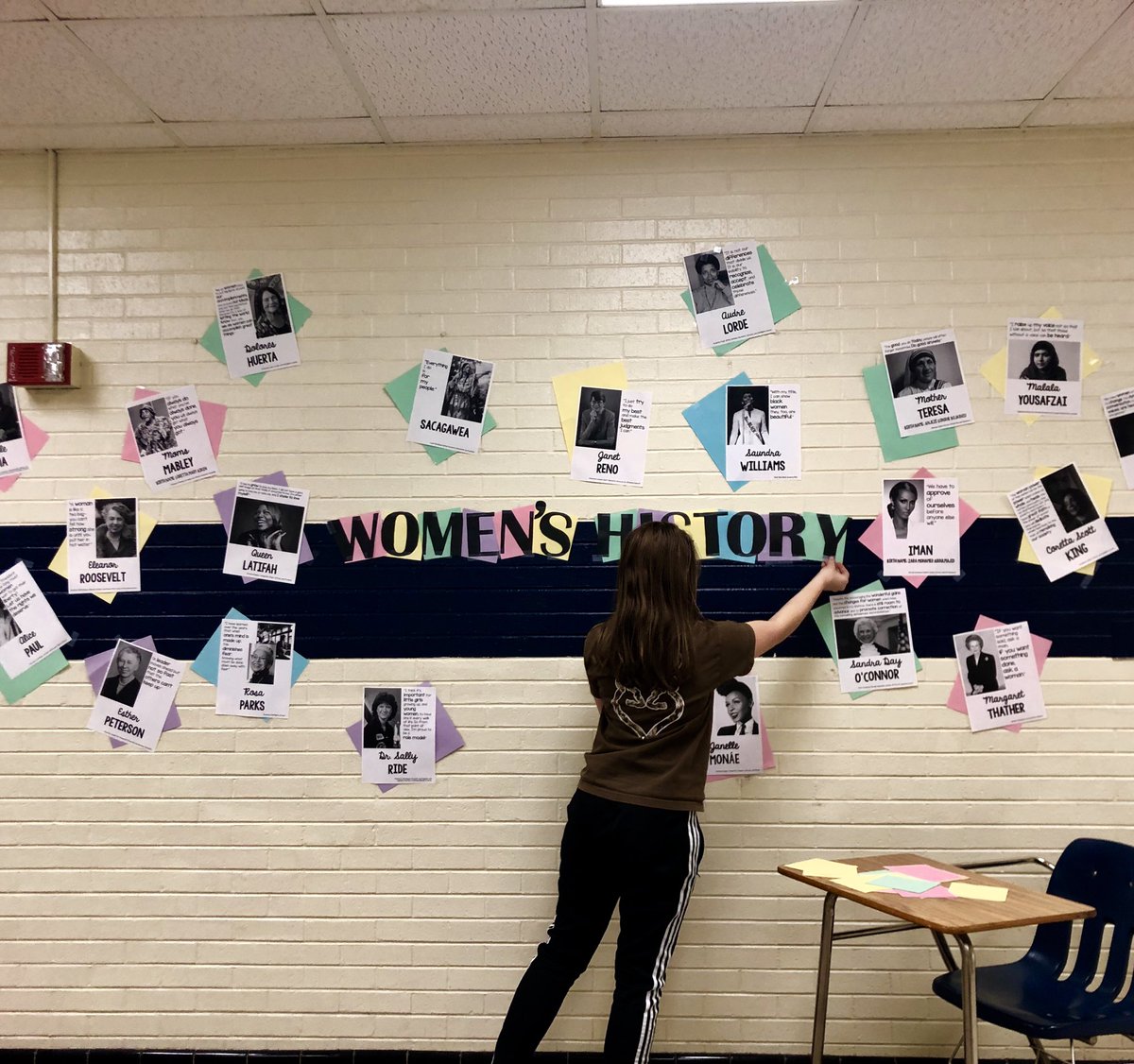Miss_Sweetser's tweet photo. The School Improvement Team is helping #DMSgens celebrate Women’s History Month! Check out these notable women leaders when you pass by! #MUSTbesuccessful https://t.co/NTktHfPU8m