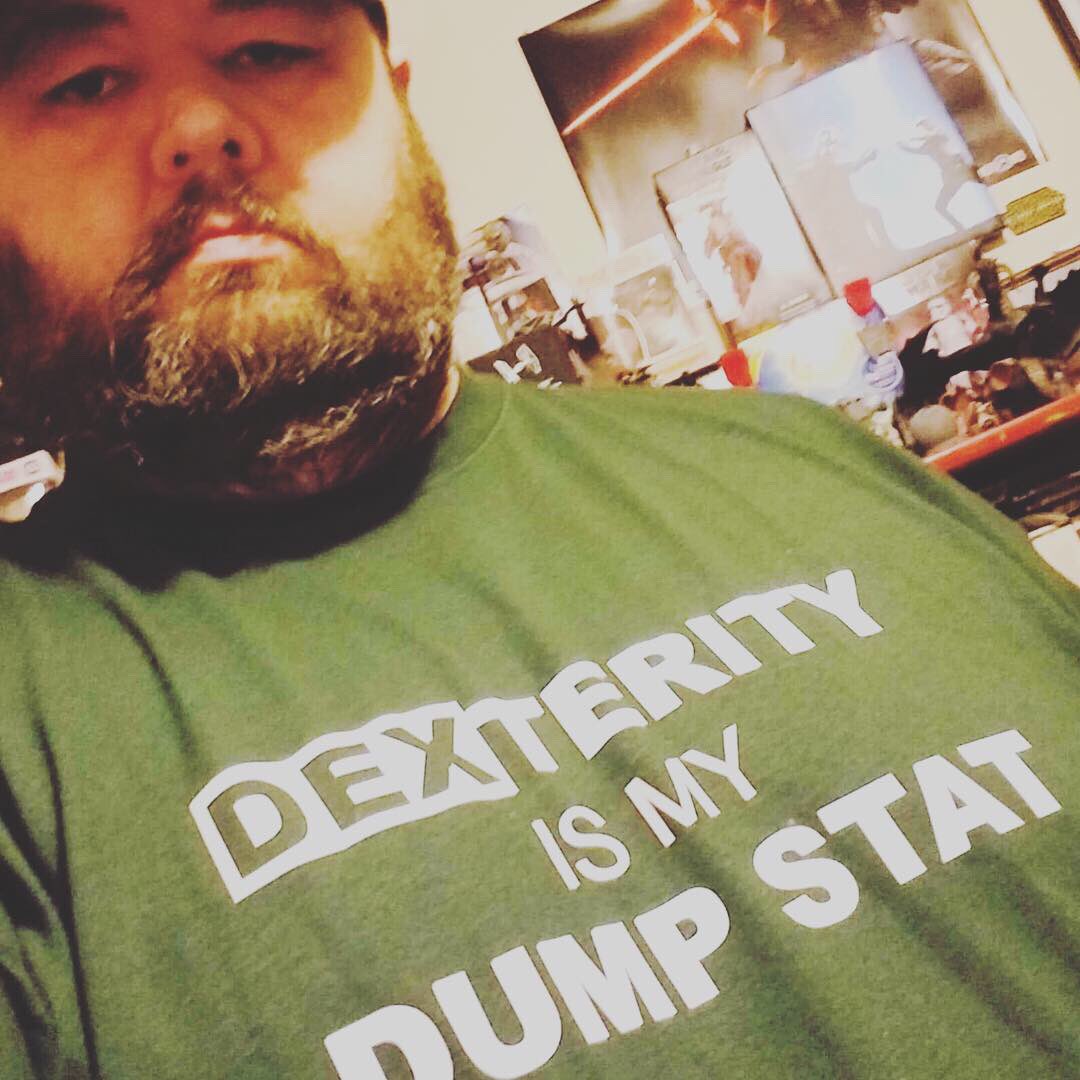 DumpStatTees's tweet photo. If anyone sees these guys from Bloat Games at Gary Con this weekend make sure to compliment them on their shirts! #whatsyourdumpstat #dumpstattees @BrandtJodieP https://t.co/AvrlAvmnZT