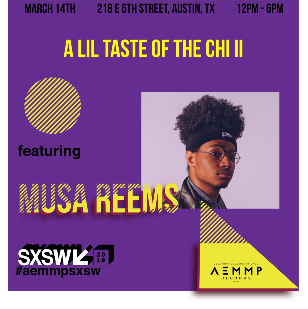AEMMPHipHop's tweet photo. Meet @musareems another one of our confirmed performers at SXSW. He’ll be giving us a lil taste of the Chi! @ Bat Bar/ Austin, TX/ 3PM - 6PM ! #AEMMPSXSW https://t.co/pyq2ijwklS