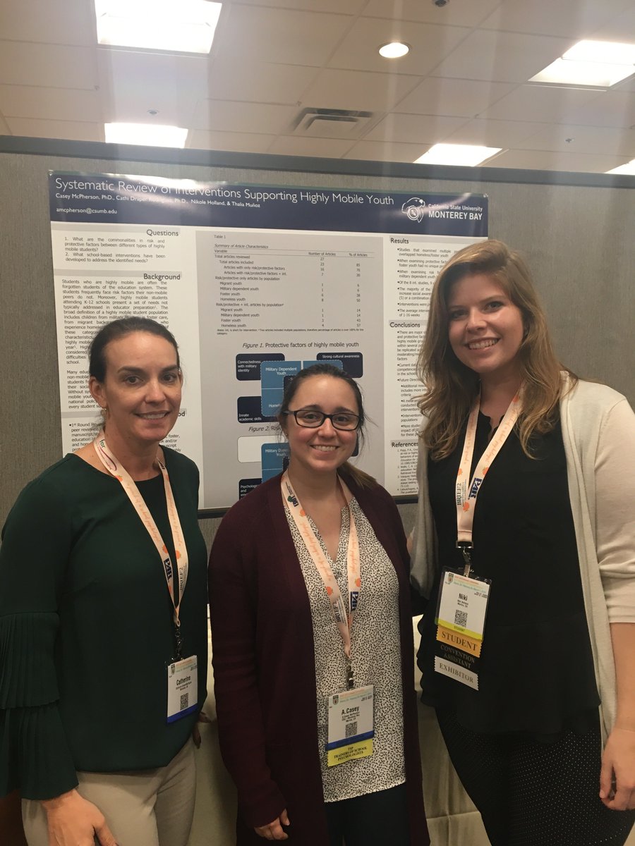 Professors Dr. Draper-Rodriguez and Dr. McPherson with second year student research assistant, Niki Holland. We're already looking forward to NASP 2020! #ottereducators #schoolpsych #NASPA19 #csumb
