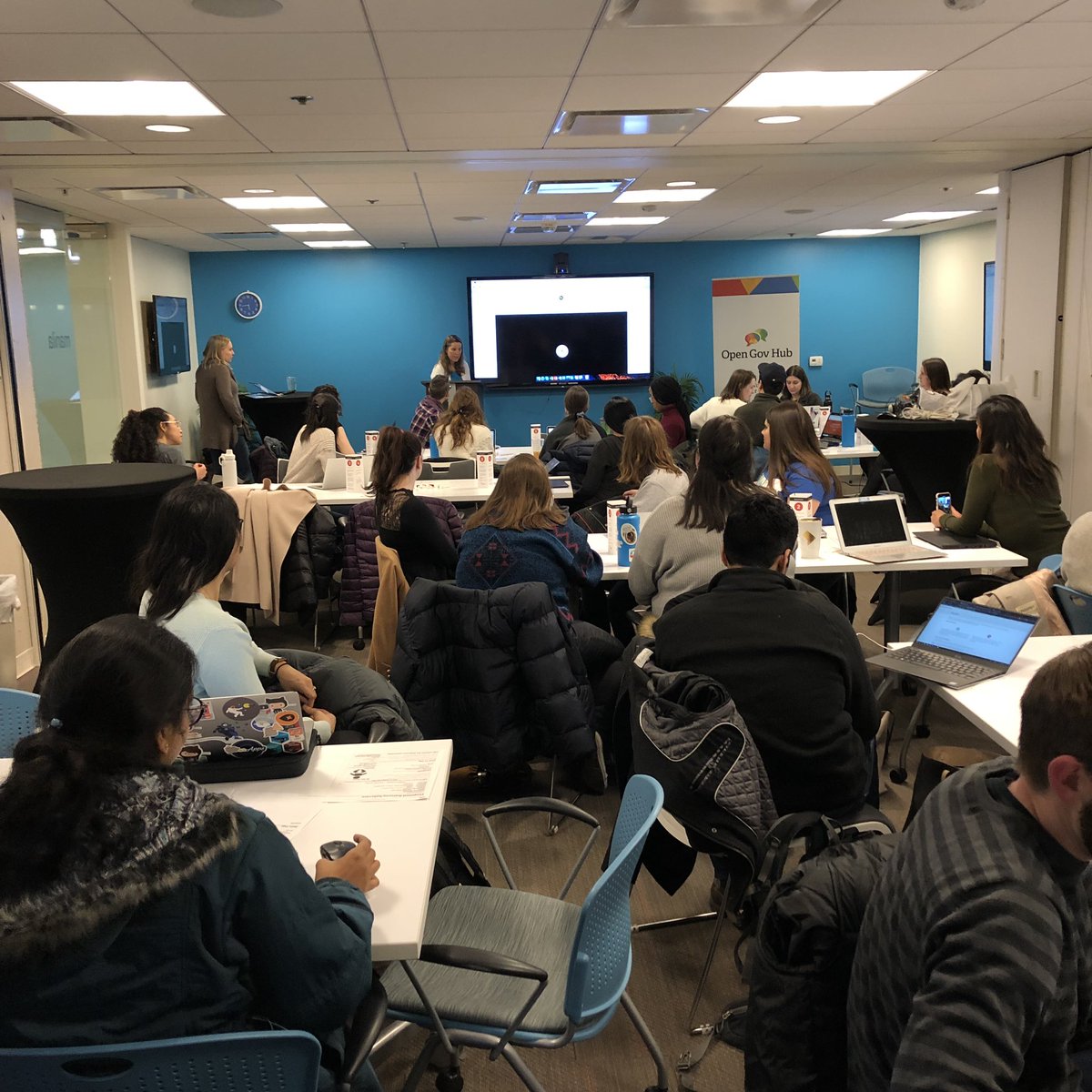 disruptivegeo's tweet photo. Full house @OpenGovHub for the International Women’s Day mapathon, focused on increasing women’s participation in mapping. @marieprice2 &amp; @USAIDGeo Carrie Stokes speaking. https://t.co/t43cycx9iI