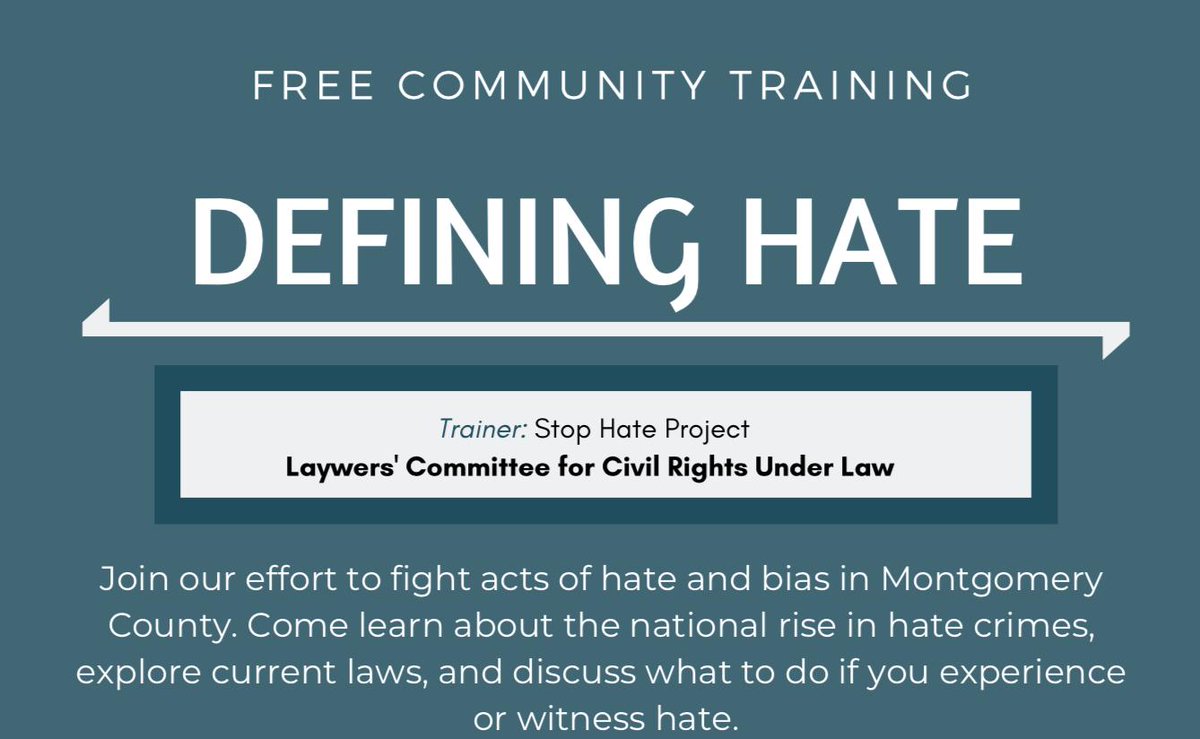 Join the Stop Hate Project this Sunday for a training on how to identify hate crimes, understand relevant laws and know what we can do to help. 2:30pm at the Gwendolyn E Coffield Center. Register for the event and learn more about the training series here: bit.ly/fight-hate-and…