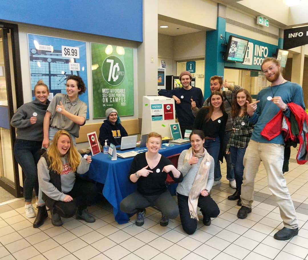 TheMartlet's tweet photo. On Wednesdays, we vote. ☑️ Voting is now open in the UVSS elections! Stop by one of these booths or go to https://t.co/KoxZcNkVTh to cast your ballot. More information on every candidate, slate, and referendum is available on our website. #uvic https://t.co/6nngnqFSjf