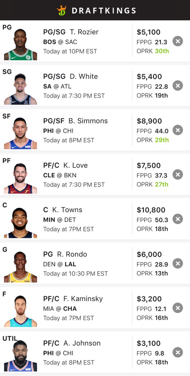 FreeNightly's tweet image. Lineup for tonight! #DraftKings about to go private. Follow for daily lineups!