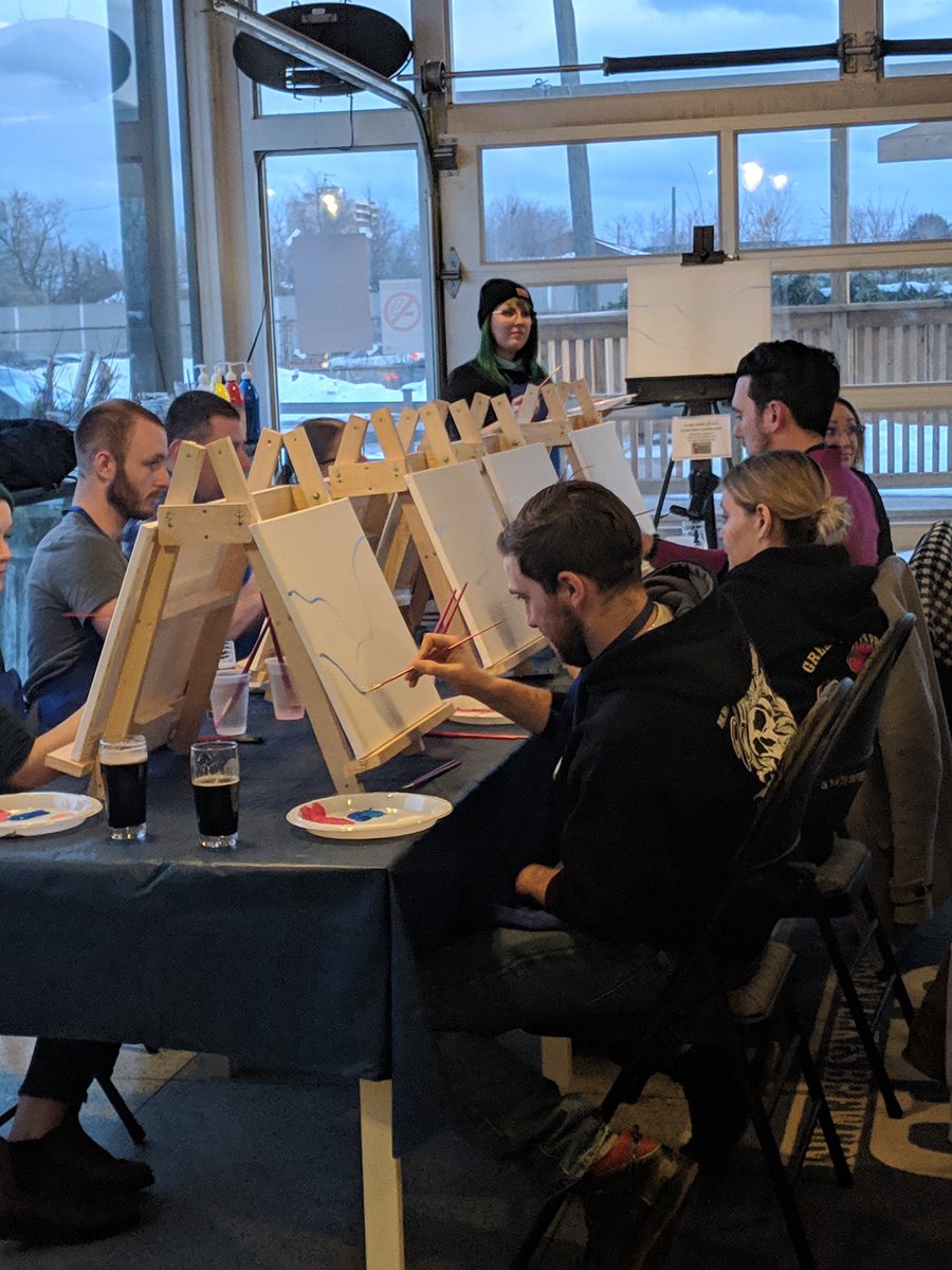 GreatLakesBeer's tweet photo. Paint Night with Baylee Bonnell, our resident artist, is well underway at GLB for our Workshop Wednesday. 

#GLBart https://t.co/2xXFswuVzb