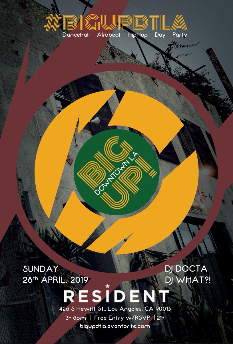 djdoctamusic's tweet photo. Get ready! #BiGUPLA, the Afro-Caribbean party with the coolest vibes is headed to #DTLA.
And its at the premier venue in the #artsdistrict, @residentdtla. We have @djdoctamusic &amp; #djwhat?! selecting the best #REGGAE #DANCEHALL #AFROBEAT #HIPHOP. #BiGUPDTLA https://t.co/zDKfnHenlc https://t.co/cYwZJ1OyYV