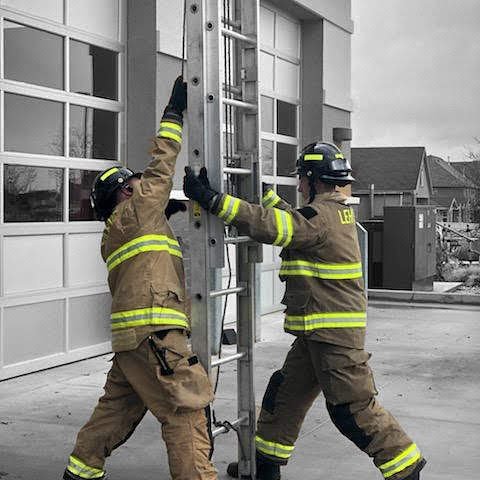 Ladder training at 82. We use ladders to quickly access windows to be able to remove people in case of entrapment from a fire. We can also get to the roof of home to cut a hole in the roof to vent out heat and toxic smoke.