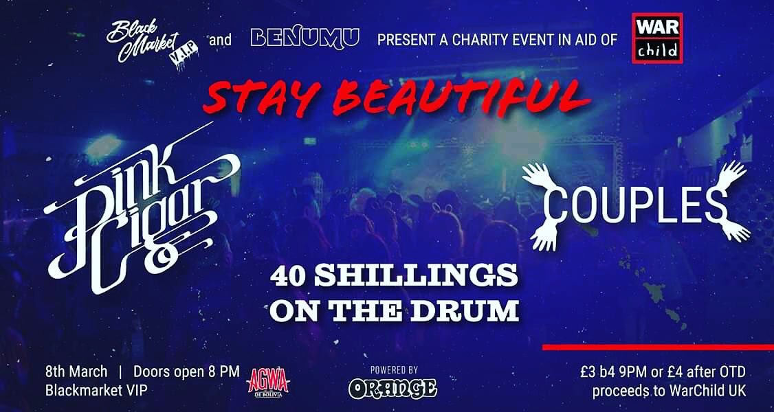 creature_tweets's tweet photo. This Friday (8th March) we’re turning up the volume and getting our electric kicks @BlackmarketVIP in #Hastings for #staybeautiful along with @WeArePinkCigar &amp; @couples_band in aid of @WarChildUK.

#charity
#sussex
#livemusic
#friday
#weekend
#unsigned https://t.co/ti8oohaYaA