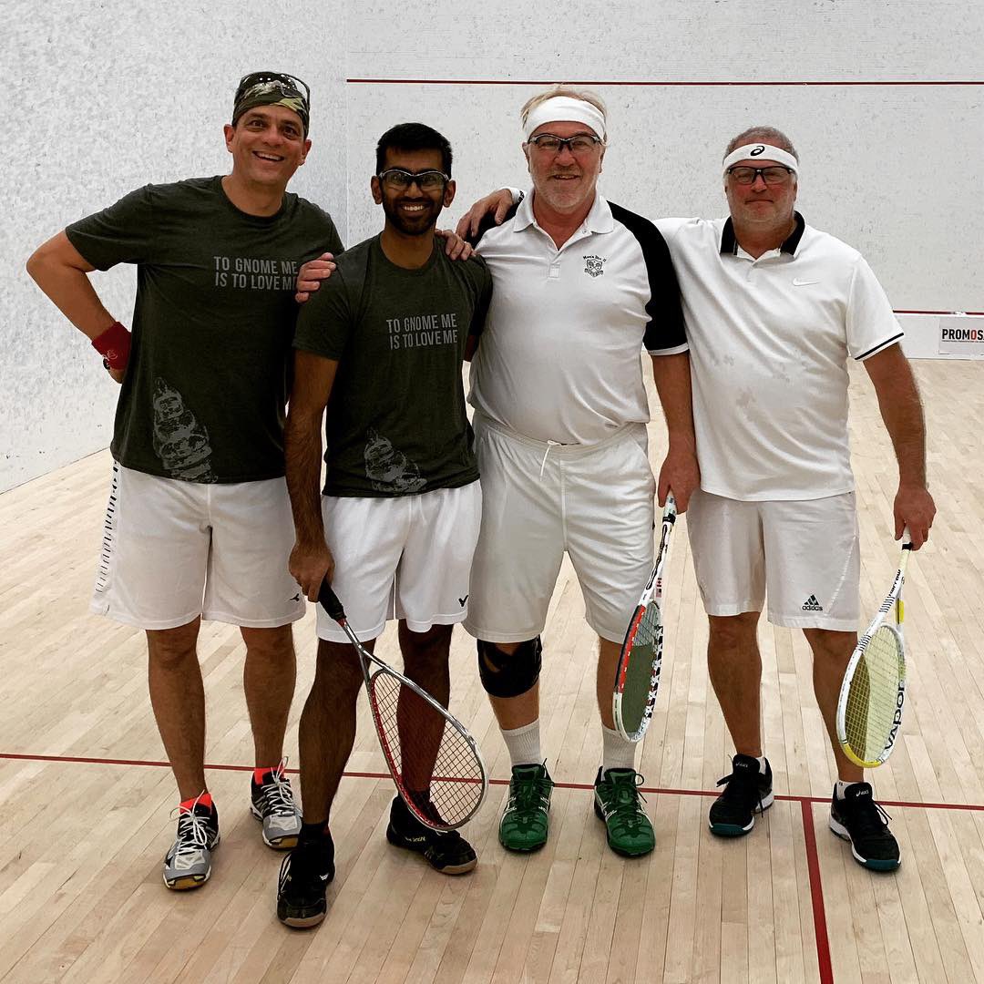 SquashRepublic's tweet photo. Hussein and I were the very first match of this years #BCDubs at #VanLawn. We squeaked a victory over tournament sponsor Roland (of the @haeblergroup) & partner Richard. Our team shirts are courtesy of another sponsor @promo_sapien.
#tognomemeistoloveme #yvrsquash https://t.co/w22xyEvepf