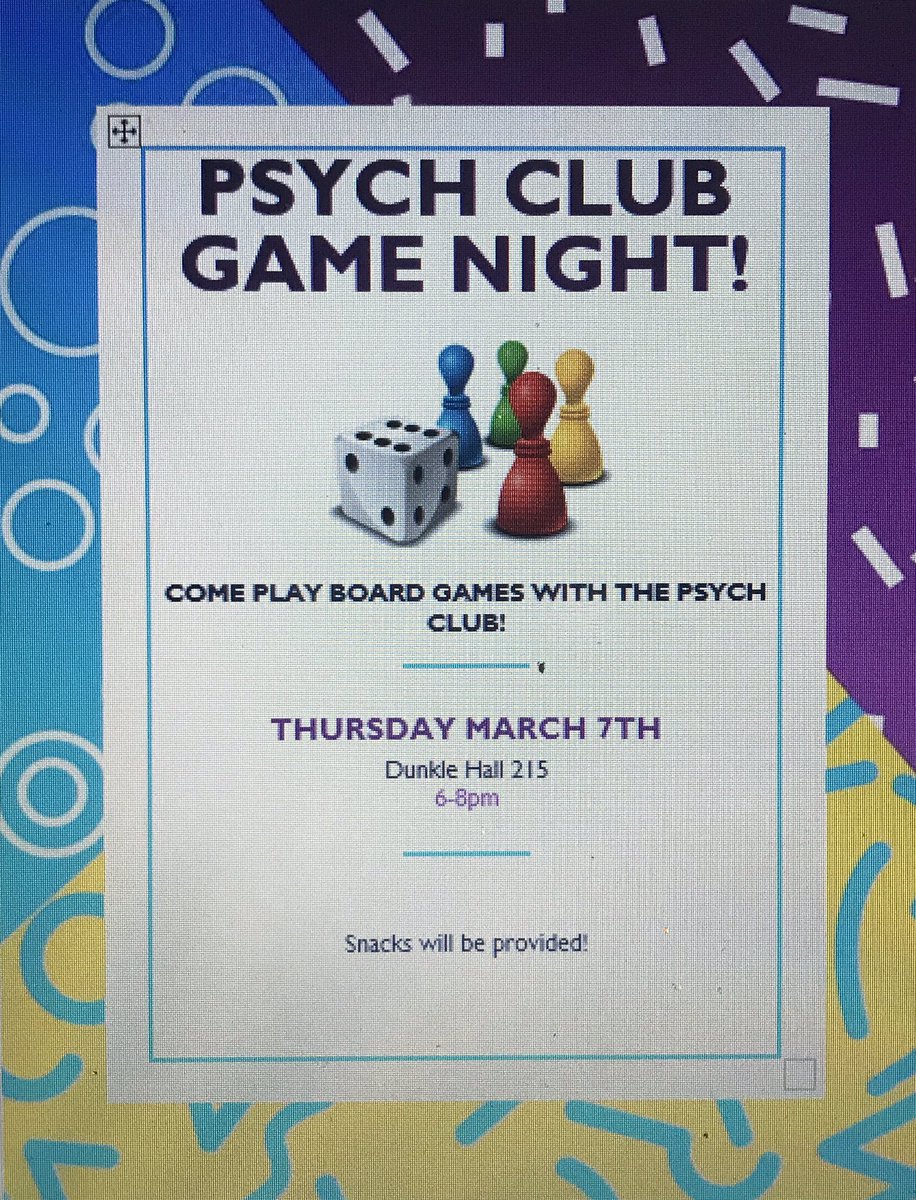 psyched4fsu's tweet photo. Psych club game night is tomorrow night in Dunkle Hall room 215! Come out for some free snacks and fun! https://t.co/APECN37pKe