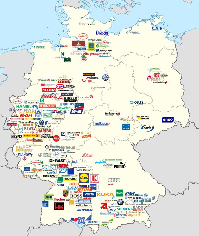 David On Twitter Map Of Headquarters Of Many German Companies It Gives A Cool Picture Of Where The Backbone Of German Industry Is Germany Industries Map Ai East West Https T Co Edybayay54