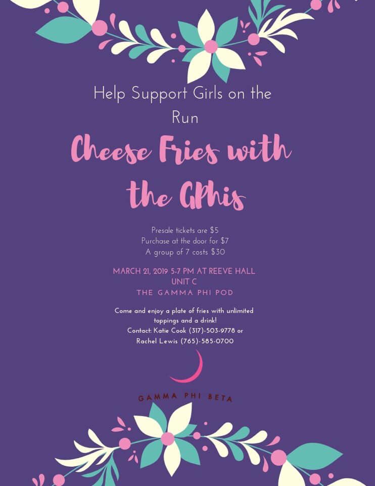 make sure to come get some cheese fries on March 21 to support girls on the run💓
