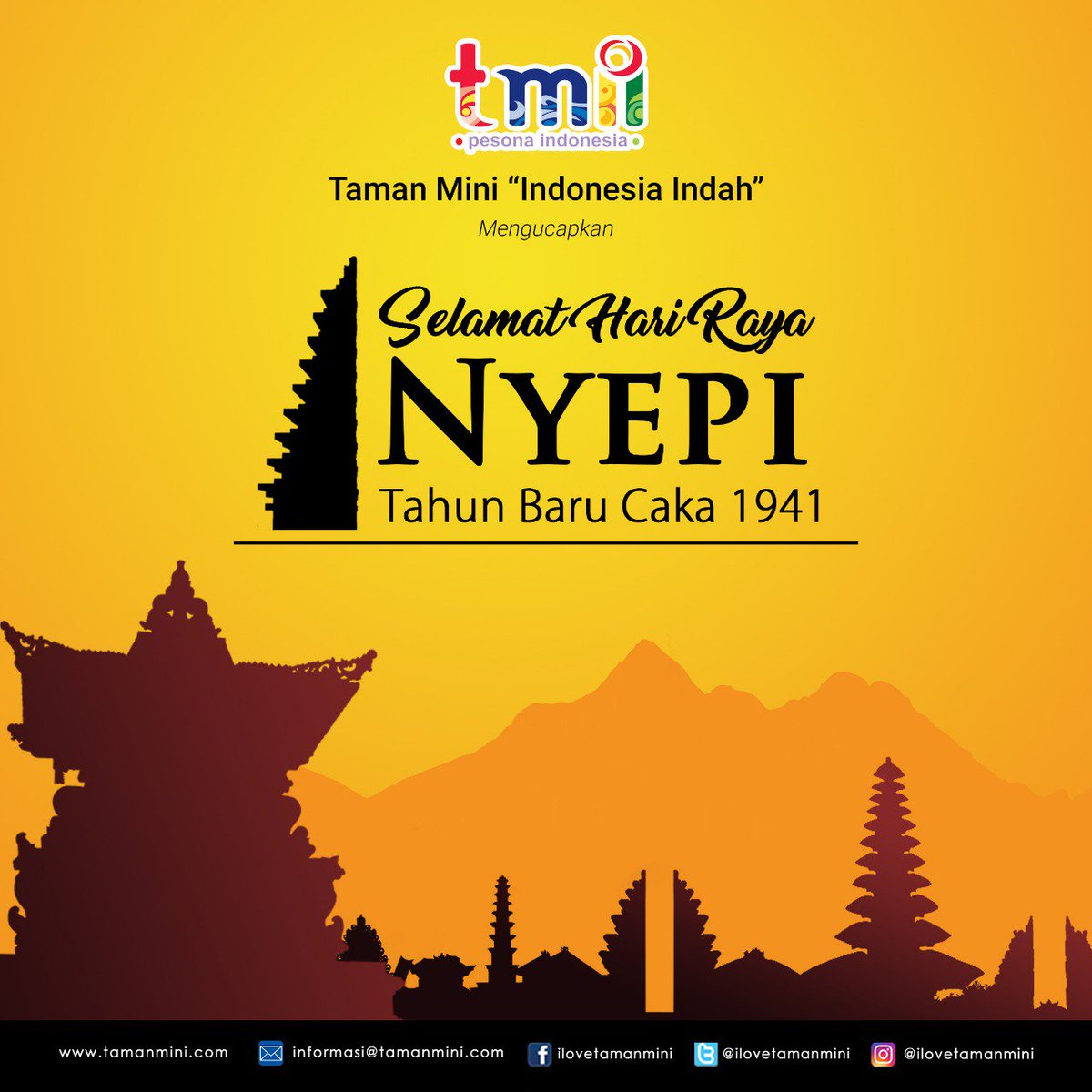 Selamat Hari Raya Nyepi bagi sobat budaya yg merayakan.
Dalam menyambut Tahun Baru Saka 1941 ini semoga damai selalu menyertai kita semua..
.
.
#nyepi #hariraya #tahunbarusaka #damai #toleransi #tmii #tamanmini #pesonaindonesia #wonderfulindonesia