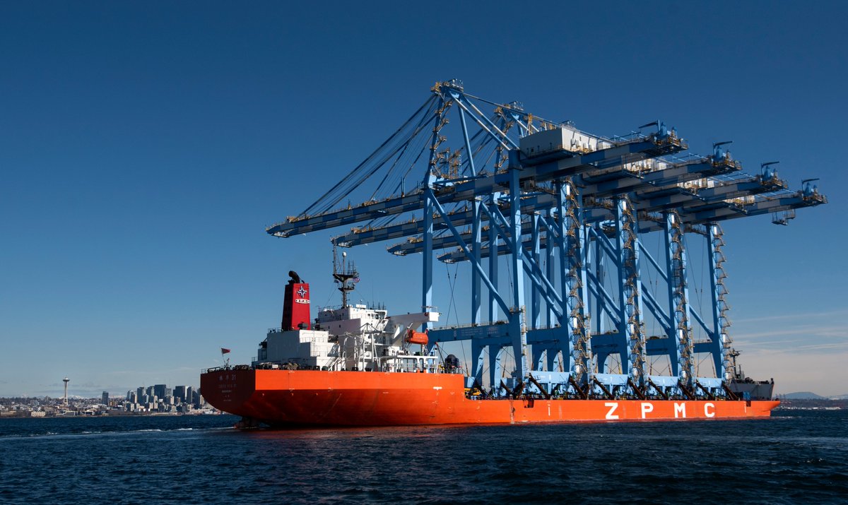 SeaportNW's tweet photo. Thank you everyone for the warm greetings yesterday! With snow/rain today, we’re glad weather cooperated and provided plenty of gorgeous lighting for our cranes’ arrival! #nwsacranes #port253 #wawx https://t.co/5R9ov2ATxx