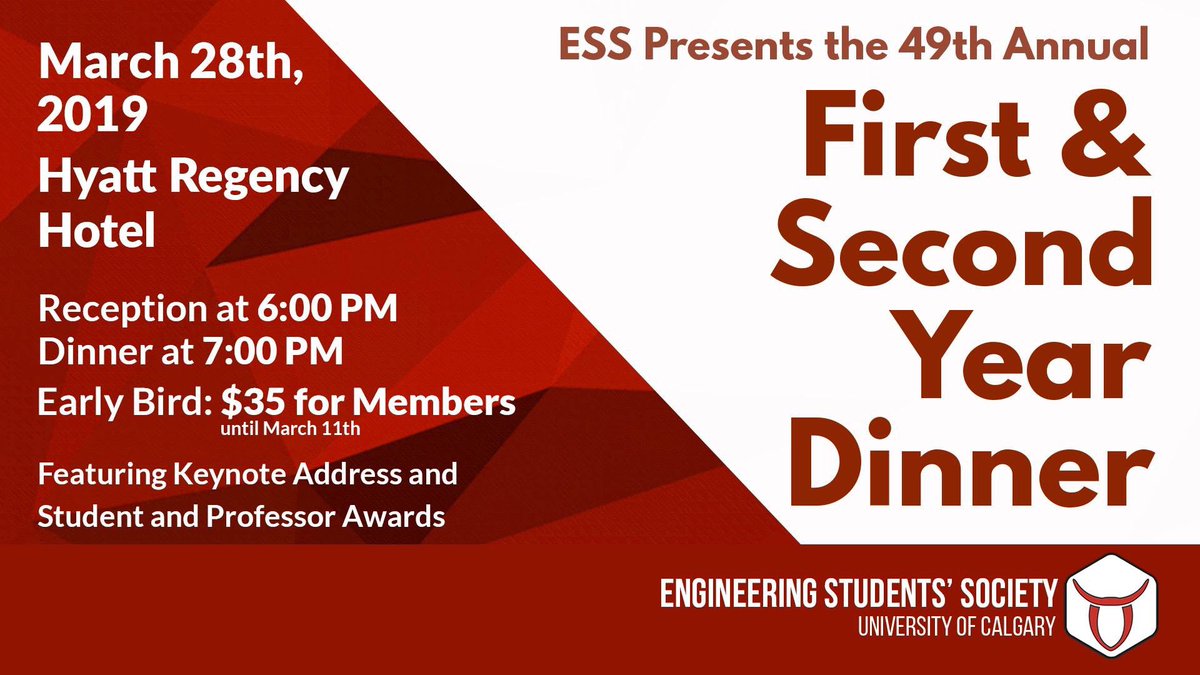 It’s here! The First and Second year Dinner everyone has been waiting for! 

Earlybird Pricing available until March 11: $35 for ESS members and $45 for non-members.

After Match 11th: $40 for ESS members and $50 for non-members.