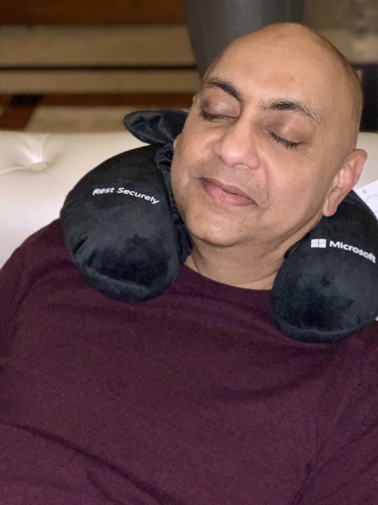 msftsecurity's tweet photo. CVP @hbhela knows the importance of rest and relaxation after a busy week learning at the @RSAConference. Visit the booth 6059 and take a load off. #RestSecure with #RSA2019 https://t.co/YrO7zCDsHy