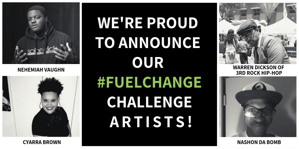 We're proud to announce ***drumroll*** our #FuelChange Challenge selected artists Nehemiah Vaughn, Cyarra Brown, Nashon da Bomb, and Warren Dickson of @3rdRockHipHop! Go to greenforall.org/fuelchange to learn how you can party with us when the video drops! @BenGilbarg @BigPicAnthems