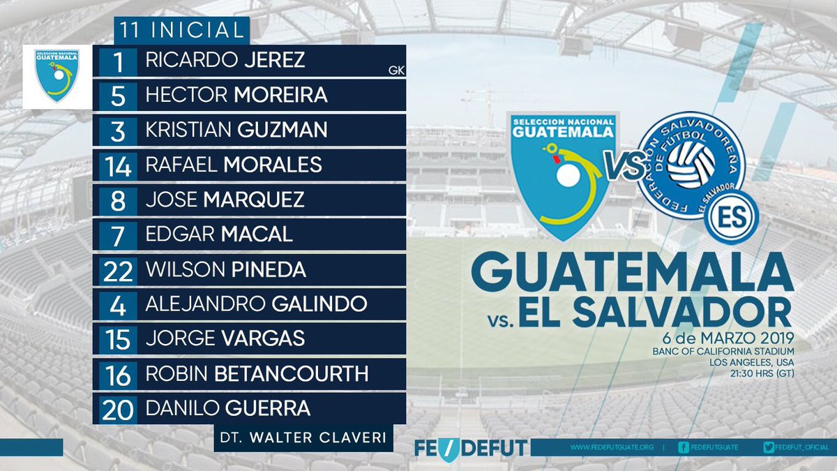 MixcoNoti's tweet photo. #VamosGuate 

Este es el XI inicial del técnico Walter Claverí para el partido🇬🇹🇸🇻
que se disputará en el Banc of California Stadium 🏟 ⬇️ https://t.co/Sml4JobgS5