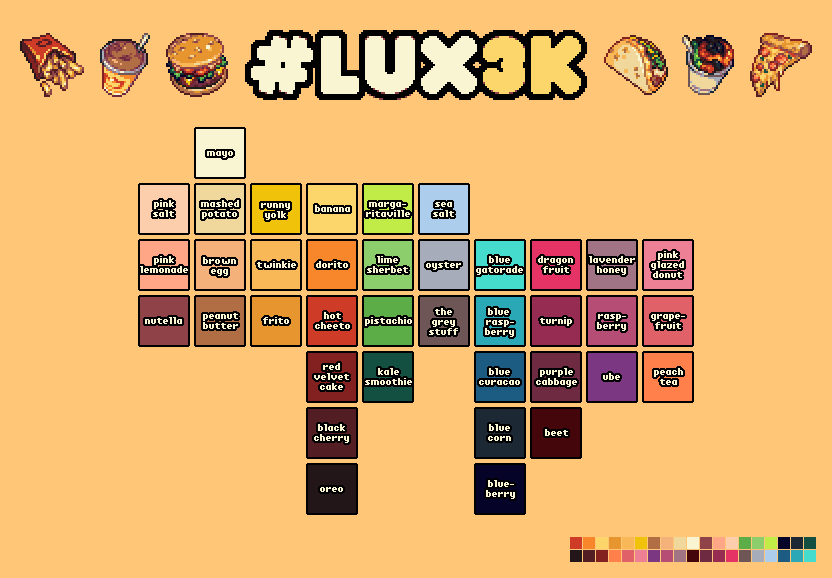 thisislux's tweet photo. Welcome to all my new followers! As a thank you for helping me reach 3k, I give you the #lux3k palette in all its 38 color glory. ✨🌈

#pixelart #ドット絵 #gamedev https://t.co/DkWODhxH4P
