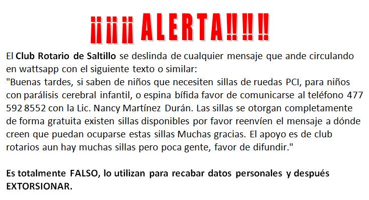 RotarySaltillo's tweet photo. Ningún #Club #Rotario de #Mundo, ofrece así su servicio o ayuda, busquen información siempre en los sitios oficiales, es una #EXTORSIÓN, favor de #COMPARTIR #Saltillo #Coahuila #México #Rotary #Distrito4110 @antonio_noticia @vanguardiamx @heraldosaltillo @osvaldo_xhsj https://t.co/Z6SKHQEO3p