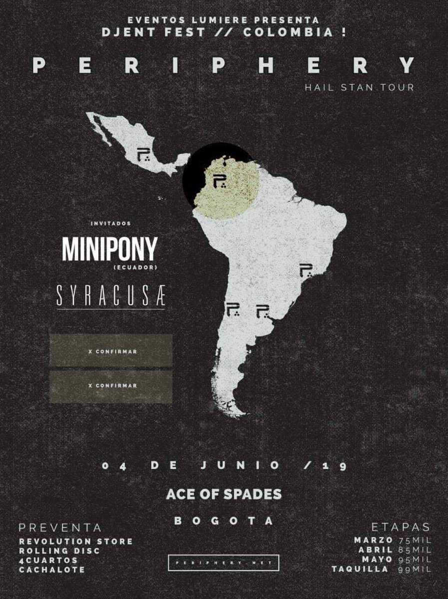 Syracusae's tweet photo. Amigos estamos muy emocionados de anunciarles que estaremos acompañando a @PeripheryBand en su parada en Bogotá. 

Gracias a Eventos Lumiere por contar con nosotros. 

¡No se lo pueden perder! [Æ] https://t.co/KwiJtQLuh8
