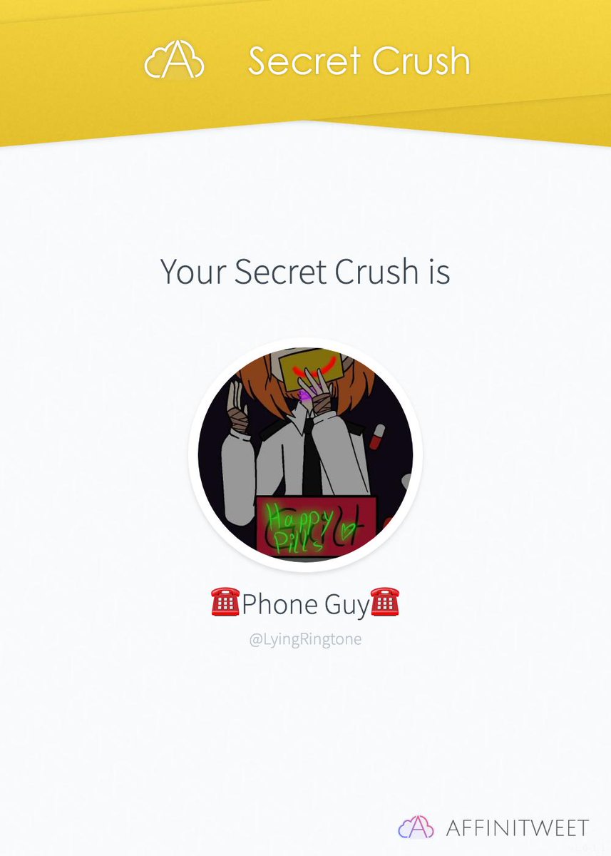 FazbearsSinger's tweet photo. #Affinitweet Secret Crush
LyingRingtone secretly loves you! 😳
Who loves you in secret?
via https://t.co/1rPGxywLCC https://t.co/gbIVPB9YFb