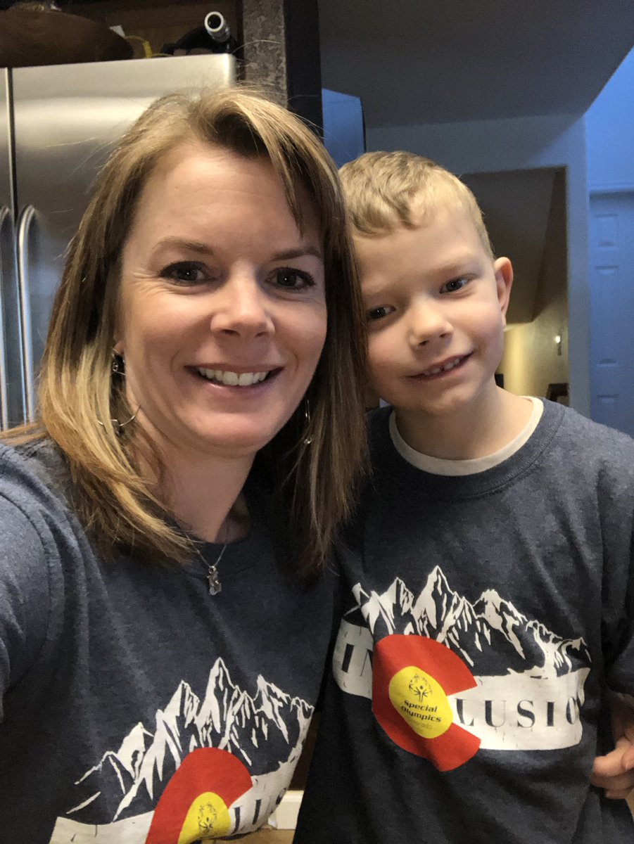 My big kid and I showing off our awesome @SpecOlympicsCO shirts today! #ChooseToInclude #SpreadTheWord #LiveUnified @MeadMavericks @SVVSDsupt