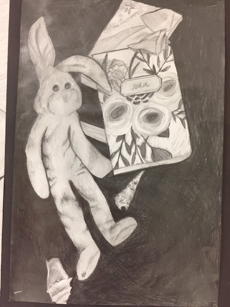 Art 2D Personal Still Life drawings are finally done! Take that snow days!! The 4B-6B pencils are all nubs and the way they embraced observational drawing makes me freak out with excitement. <a href="/HockerGroveMS/">Hocker Grove MS</a> #smsdart <a href="/theSMSD/">SM School District</a> #middleschoolart #value #space #graphite
